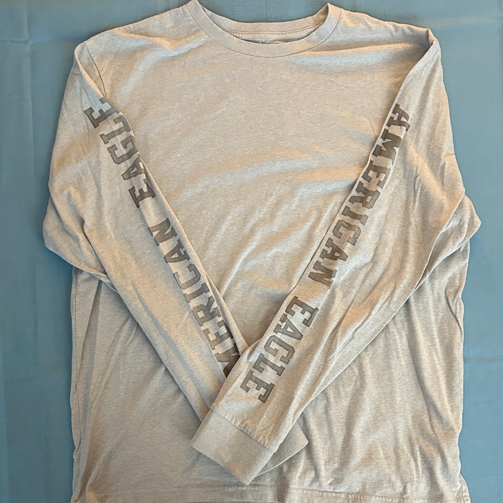 American Eagle Outfitters Gray Long Sleeve Tee with Graphic Sleeves